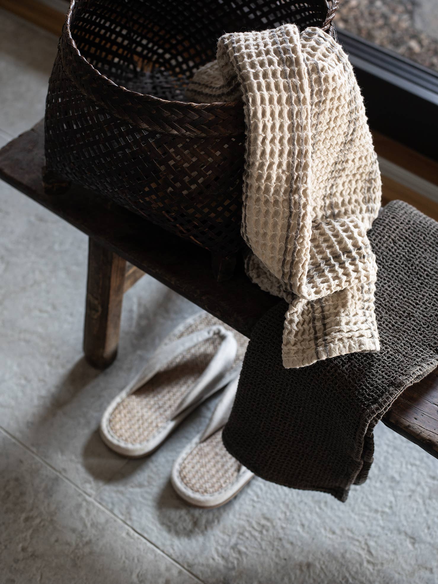 Nella Waffeltuch - Taupe Streifen -  Tell Me More